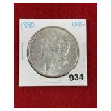 1890 UNC Morgan Silver Dollar Coin