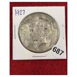 Rare 1927 Peace Silver Dollar Coin