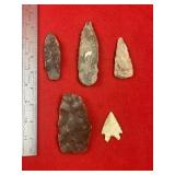 Group of Arrow Points Indian Artifact Arrowhead
