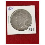 1924 Peace Silver Dollar Coin