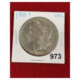1890 S UNC Morgan Silver Dollar Coin