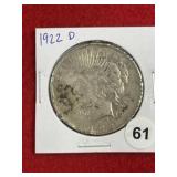 1922 D Peace Silver Dollar Coin