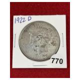 1922 D Peace Silver Dollar Coin