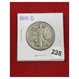1941 D Walking Liberty Half Dollar Silver Coin