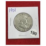 1951 Franklin Half Dollar Silver Coin