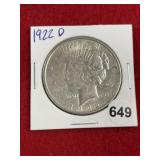 1922 D Peace Silver Dollar Coin