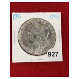 1881 UNC Morgan Silver Dollar Coin