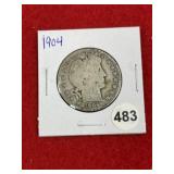 1904 Barber Half Dollar Silver Coin