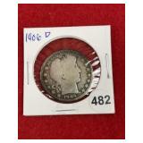 1906 D Barber Half Dollar Silver Coin