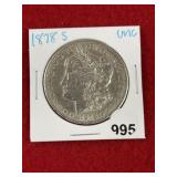 1878 S UNC Morgan Silver Dollar Coin