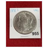 1881 S UNC Morgan Silver Dollar Coin