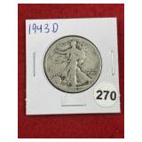 1943 D Walking Liberty Half Dollar Silver Coin