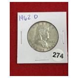 1962 D Franklin Half Dollar Silver Coin