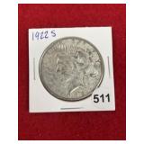 1922 S Peace Silver Dollar Coin