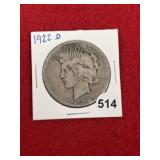 1922 D Peace Silver Dollar Coin