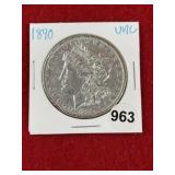 1890 UNC Morgan Silver Dollar Coin