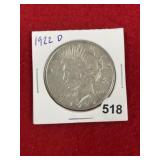 1922 D Peace Silver Dollar Coin