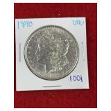 1890 UNC Morgan Silver Dollar Coin