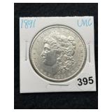 1891 UNC Morgan Silver Dollar Coin