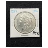 1887 UNC Morgan Silver Dollar Coin