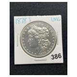 1878 S UNC Morgan Silver Dollar Coin