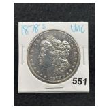 1878 S UNC Morgan Silver Dollar Coin