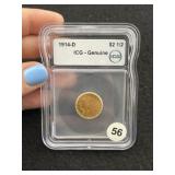 1914 D ICG - Genuine $2 1/2 Dollar Gold Coin