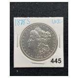 1878 S UNC Morgan Silver Dollar Coin