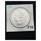 1890 UNC Morgan Silver Dollar Coin