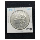 1890 S UNC Morgan Silver Dollar Coin