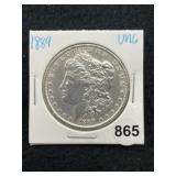 1889 UNC Morgan Silver Dollar Coin