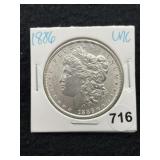 1886 UNC Morgan Silver Dollar Coin