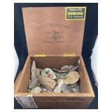 Wooden Cigar Box full of Blades, Arrowheads, Scrap