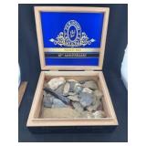 Wooden Cigar Box full of Blades, Arrowheads, Scrap