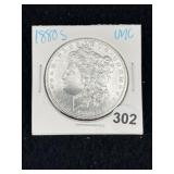 1880 S UNC Morgan Silver Dollar Coin
