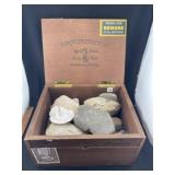 Wooden Cigar Box full of Blades, Arrowheads, Scrap