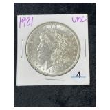 1921 UNC Morgan Silver Dollar Coin