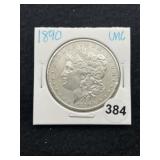 1890 UNC Morgan Silver Dollar Coin