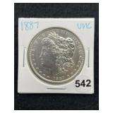 1887 UNC Morgan Silver Dollar Coin