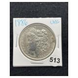 1886 UNC Morgan Silver Dollar Coin
