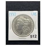 1881 UNC Morgan Silver Dollar Coin