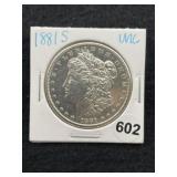 1881 S UNC Morgan Silver Dollar Coin