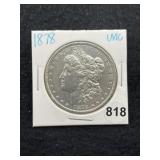 1878 UNC Morgan Silver Dollar Coin
