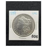 1889 UNC Morgan Silver Dollar Coin