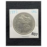 1897 UNC Morgan Silver Dollar Coin