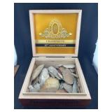Wooden Cigar Box full of Blades, Arrowheads, Scrap