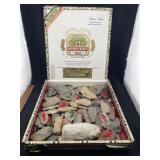 Wooden Cigar Box full of Blades, Arrowheads, Scrap