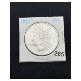 1890 S UNC Morgan Silver Dollar Coin