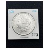 1891 UNC Morgan Silver Dollar Coin