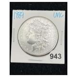 1889 UNC Morgan Silver Dollar Coin